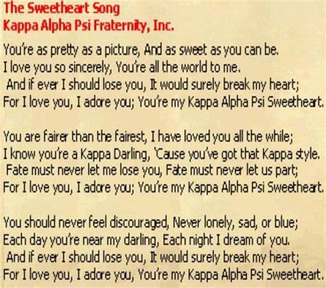 Kappa alpha psi toast song lyrics. Lee's version contained rewritten lyrics different from the original and an altered music arrangement. It became a top-five hit on the music charts in the UK and Australia in addition to entering the top ten in the US and the Netherlands. ... I've also found an online version of this song from Kappa Alpha Psi Fraternity, Inc., but I've not been ... 