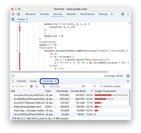 Kapsam: Kullanılmayan JavaScript ve CSS'yi bulma Chrome. 
