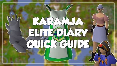 The Karamja Diary is a set of achievement diaries, released with the launch of Old School RuneScape on 22 February 2013. Tasks within the Diary revolve around areas within Karamja, which include the Kharazi Jungle and Mor Ul Rek.. There are 4 different difficulties - easy, medium, hard, and elite - and each difficulty has its unique rewards and .... 