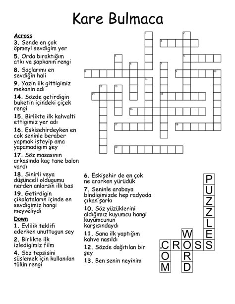 Kare Bulmaca Crossword WordMint.