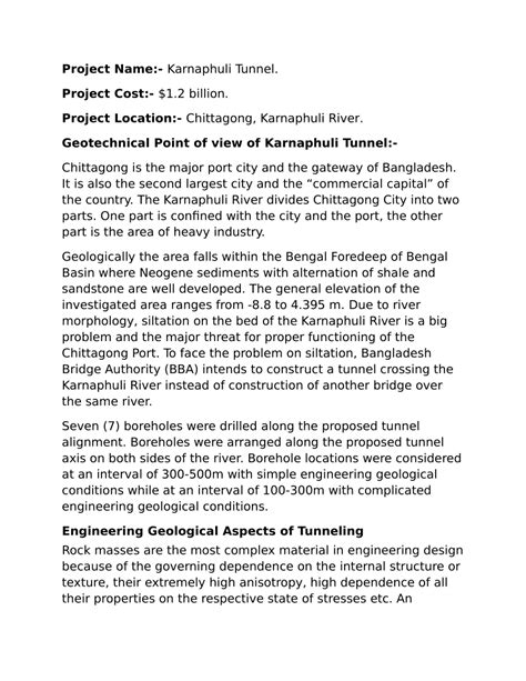 Karnaphuli tunnel budget.  Project Cost:- $1.  Geotechnical Point of view of Karnaphu...