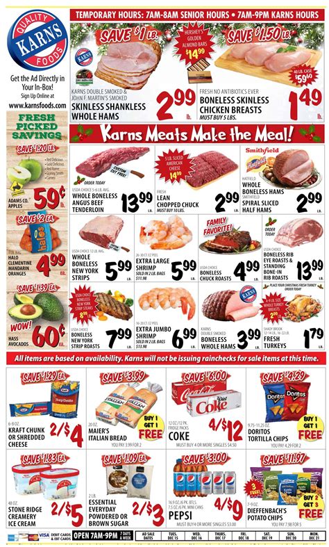 Karns weekly flyer. Find Groceries In Duncannon With Our Weekly Ad. Check out a sampling of our great grocery deals from the Karns Weekly Ad for May 14, 2024 to May 20, 2024. 4: 49: lb: 