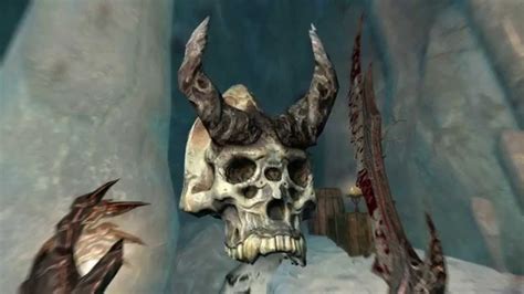 Karstaag's Skull. Place skull on throne, think he would happy to have his head back no way, the giant ghost just waxes us both Serana and me. Belts the s**t out of us. Have anyone met him and know how to deal with his agro problem?? what agro problem ? he is supose to attack you and you either die or kill him .