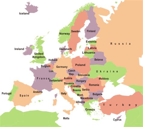 Karta Europe - države i glavni gradovi — Printable Worksheet