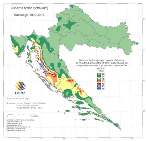 Karta osnovne brzine vjetra, kopno - klima.hr