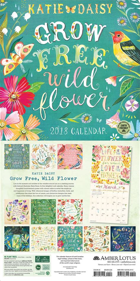 Download Katie Daisy 2018 Wall Calendar Grow Free Wild Flower By Not A Book