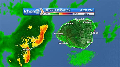 Kauai, HI Doppler Radar Image: as obtained from the National Weather Service: Station: PHKI at Kauai, HI North: 21.8942 East: -159.5522 Elev: 89.3' Radar Zones > USA National | Alaska | Hawaii | Radar FAQ : PHKI : Radar Views > Short Range | Wide Range | 1-Hour Total | Storm Total:. 