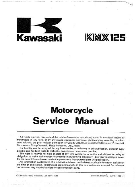 Kawasaki kmx125 kmx 125 1986 1990 service manual. - Service manual md5 md7 md11 md17.