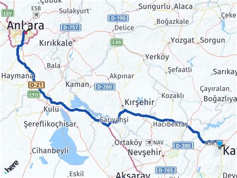 Kayseri ile Ankara Arası Mesafe Kaç Kilometre, Haritalı Yol Tarifi.