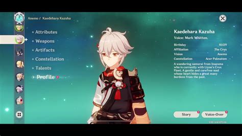 Kazuha voice lines. Kaedehara Kazuha can be invited as a Companion into the player's Serenitea Pot after obtaining him and completing the World Quest Idle Teapot Talk. If a character's favorite furnishing set is placed in the same realm as the character for the first time, the character will automatically teleport to the furnishing set. Interacting with the character will initiate a special dialogue, after which ... 