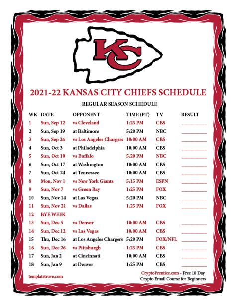 Kc Chiefs Schedule 2022 Printable