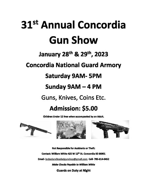Sat, Sep 7th - Sun, Sep 8th, 2024. Concessions will be available both days with hot coffee, cold drinks, great foods and sweet treats to eat. There will be up to +180 tables of firearms: rifles, shotguns, revolvers, pistols, ammunition, and gun accessories. There will also be a HUGE selection of both new and used firearms to buy, sell, and trade.. 