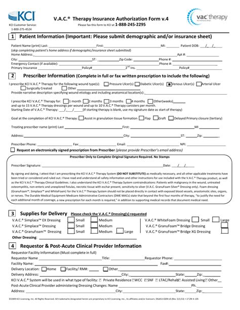 Kci V A C Therapy Insurance Authorization Form