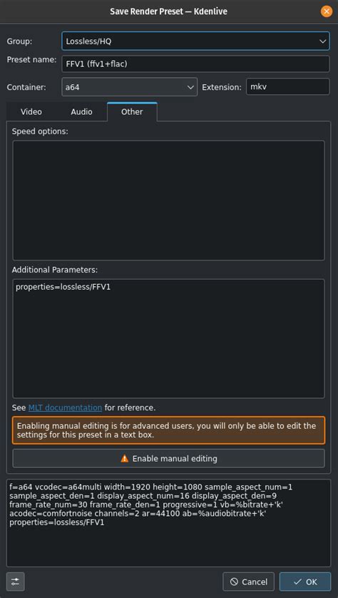 Kdenlive render hd.  What are the correct settings for: Bitrate: 0k or...