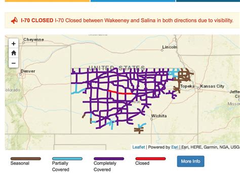 Kdot highway conditions. As of 5:30 a.m., Kandrive.org, a website that monitors road and traffic conditions in Kansas, is reporting closures along major highways including I-70 and US-50. I-70 is showing closures west of ... 