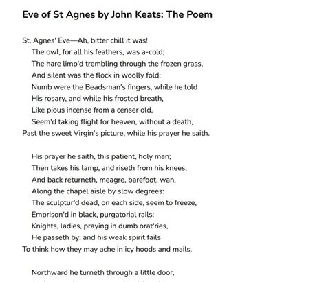 Keats funeral poem.  Agnes&rsquo;, &lsquo;To Autumn&rsquo; and the sonnet &lsquo;Bright Star!&rsquo...