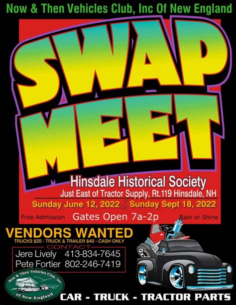 Keene, NH. Cheshire Fairgrounds on Rte.12. Swap meet in its purist form, 9am-5pm. $5 per person. For more info call Ray Murdough at 603-352-1836. 