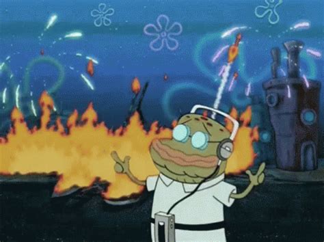 Keepin It Real GIF - Spongebob Squarepants Headphones Fire