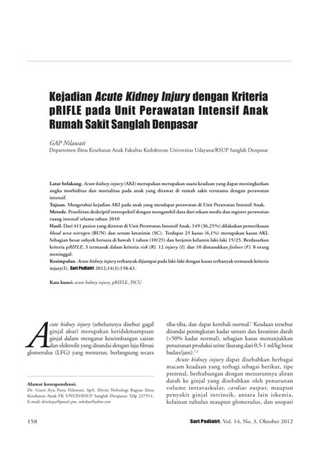 Kejadian Acute Kidney Injury dengan Kriteria pRIFLE pada Unit …