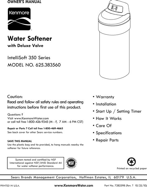  For the replacement parts, accessories and Use & Care Guides that you need to do-it-yourself. For professional installation of major home appliances and items like air conditioners and water heaters. View and Download Kenmore Elite 625.386200 use & care manual online. Smart Hybrid Water Softener. 