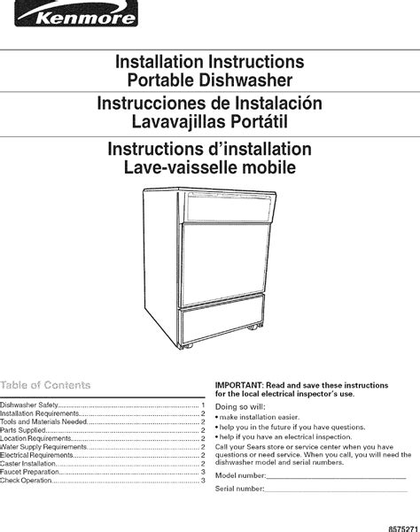 Kenmore dishwasher use and care guide. - Owners manual for craftsman lawn mower key.