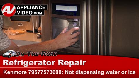 Step 3: Depress door switch. Step 4: Have the helper press the ice dispenser lever on the door. If no ice comes out, the door switch may be defective. Since this repair involves opening up the frame of the refrigerator it would be best to leave this one to the Kenmore professionals to repair.. 