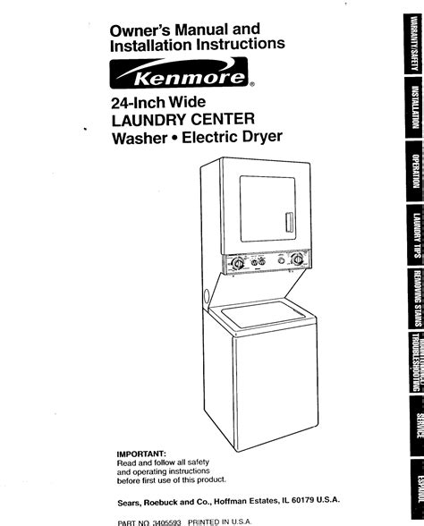 Kenmore stackable washer and dryer manual. After connecting the hoses, vent duct, and gas lines, plug in the electrical cords for both the washer and dryer. Now that everything is connected, you can carefully push the washer and dryer into position near the wall. Remember to leave 2 inches (51 mm) to 3 inches (76 mm) of clearance! 6. Try a test load. 