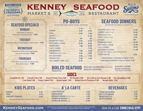 Kenney seafood. HOT BOILED CRAWFISH ALL DAY 呂Fresh Louisiana Cocktail Claw $14.99/lb呂 Fried Crab Claw Appetizer ONLY $7.99 today! 戀Blackened Shrimp Pasta Special $9.99戀 985-643-2717 Kenney seafood.com 