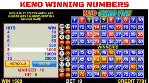 For $1 Bucko lets you win up to $20,000. Fun for a Buck, any day. Next Draw: Thu. 23 May. 2024. ‍$20,000. Buy Now. Yes! Send me jackpot alerts, exclusive promotions, and exciting news. Keno winning numbers and game details. View current jackpot amount, recent winners, prize payouts, and learn how to play.