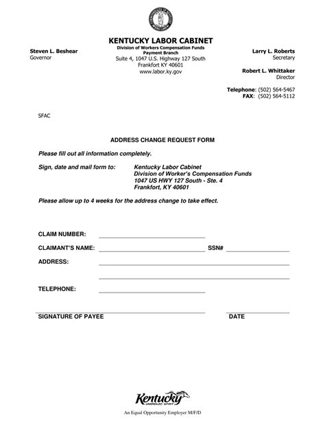 Kentucky Address Change Request Form Download Printable PDF