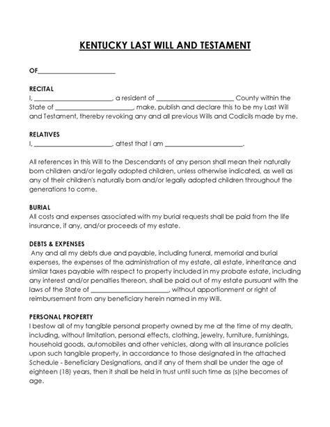 Kentucky Last Will And Testament Form Will Forms Will Forms