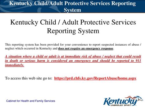 Kentucky child protective services online reporting.  If you are experiencing technical difficul...