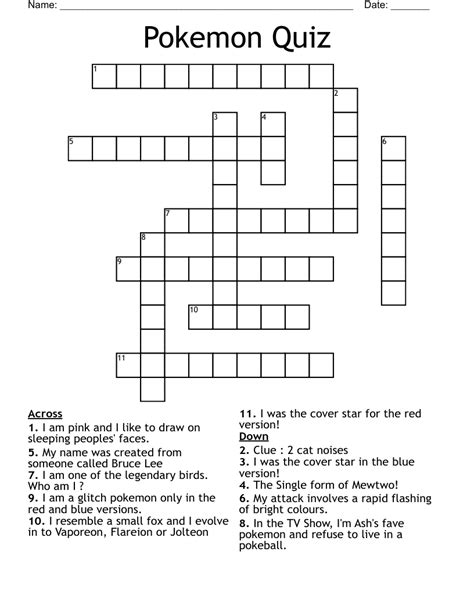 Ketchum from pokemon crossword clue. ''Pokemon'' main character Ketchum -- Find potential answers to this crossword clue at crosswordnexus.com ... People who searched for this clue also searched for: Uses a plus sign, in math Apollo, ... Each answer in a kaidoku, or coded crossword, is a common, lowercase English word. The numbers 1 through 26 each stand for a different letter of ... 