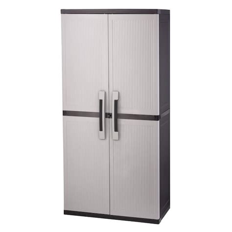 481. Keter Utility cabinets Plastic Freestanding Garage Cabinet in Gray (27-in W x 38.58-in H x 14.75-in D) 243. Overview. A storage system that meets your needs is the key to an organized garage. Whether you're storing away seasonal props or trying to make space to fit your car back into its rightful place, the Keter Storage Cabinet System has .... 