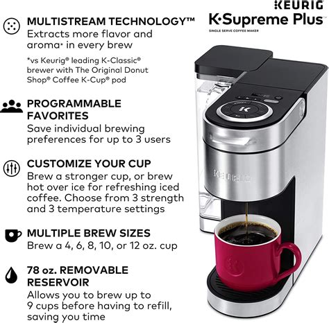 Use & Care Guide. K•Supreme Plus™. Over Ice 6oz 10 oz 8oz 4oz 12 3 12oz. Remove packing tape from coffee STR EN G H EMP. maker. Plug into a grounded outlet. Place a large mug (296 ml/10 oz) on the drip tray. Remove the water reservoir lid, then lift the reservoir straight up to remove it. If you have a Keurig®Water Filter, install it now.