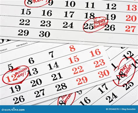 Key Dates Calendar Stockfoto