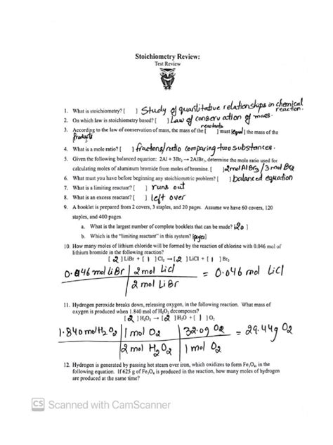 Key Stoichiometry Review Answer