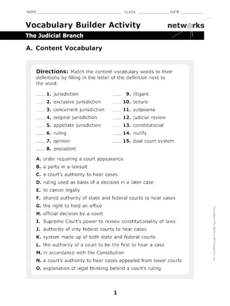Key Vocabulary Building Answer