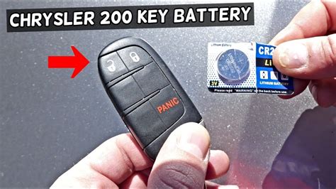 Key fob battery chrysler 200. The OEM battery in the fob for this 2013 Chrysler 200 was a Panasonic CR2032 3 volt coin cell. Panasonic CR2032 3V: Insert "+" Positive Side Down: New Battery Installed: Insert a new CR2032 3 volt coin cell battery in to the socket with the "+" positive side facing down and the smooth "-" negative side facing up towards you. 