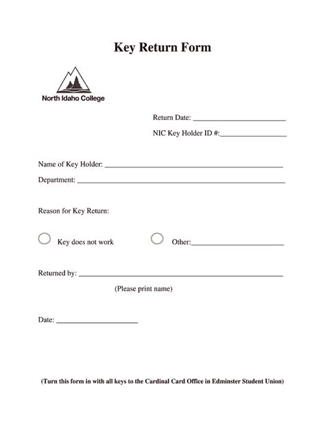 Key possession form.  Failure to return keys may result in deductions from ...