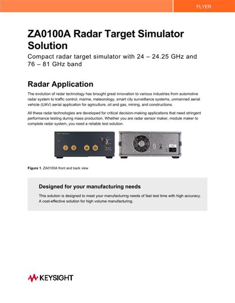Keysight simulation view.  For the The Keysight ZA0100A radar target simulator is d...