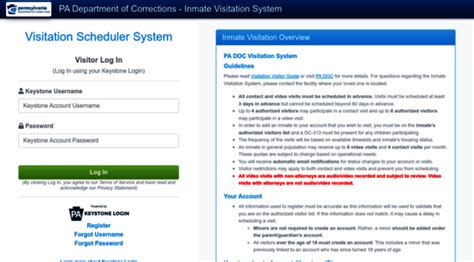 Keystone inmate visitation.  Make sure your Keystone Login works, since...