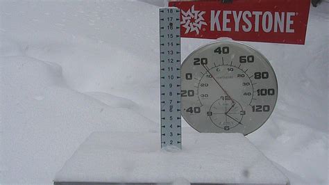  Keystone has a new snow stake depth camera that shows a live video of the last 24 hours of snowfall. The camera take pictures of a snow depth gauge every 5 minutes so you can see how quickly the snow falls. The location of the snow cam is undisclosed, but likely on the front side of the mountain. . 