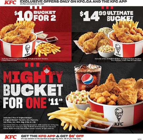 18 pieces of our Canadian farm raised and hand-breaded Original Recipe chicken with your choice of 5 large sides. (480-970 Cals/Person) 6 Piece Original Recipe Tenders Bucket and 2 Large Sides. $35.39. 6 original recipe tenders Bucket & 2 Large Sides, 2 dips (340-1650 Cals/Person) 10 Tender Bkt 3Lg Side NM. $44.89.. 