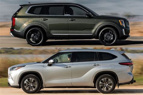 Kia telluride vs toyota highlander. 2023 Kia Telluride vs. 2023 Toyota Highlander: Exterior. Kia refreshed the Telluride for 2023, redesigning the front and rear bumpers and grille, adding a new taillight design, and offering all-new alloy wheels in 18-inch to 20-inch sizes. The Telluride is longer, wider, and taller than the Highlander and rides on a longer wheelbase. 