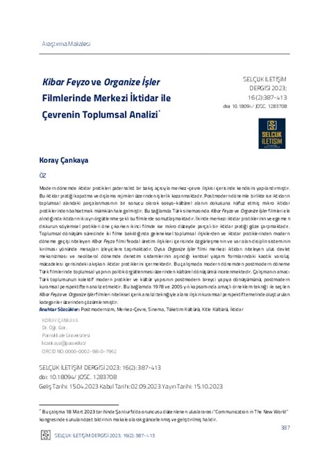 Kibar Feyzo ve Organize İşler Filmlerinde Merkezi İktidar ile .