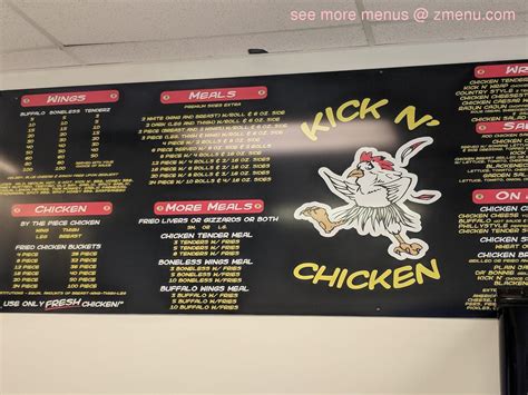 Kick'n chicken smithtown menu. Menu. NOTE: Stores have different menus, specials and pricing. **All menu prices subject to change**. Ask about new gluten free options including fried chicken, boneless wings, tenders, livers, gizzards, fried pickles, fried mushrooms, buffalo wings, and wraps, crispy salads, chicken salad. 