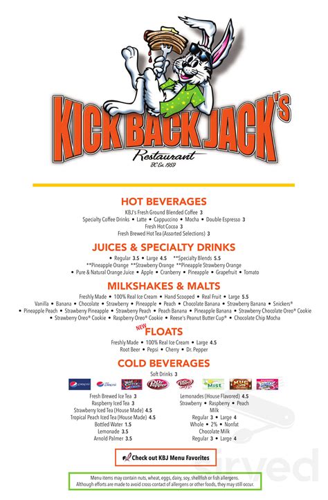  Rancho Cucamonga, CA 91730 Open until 3:00 PM. Hours. Sun 6:00 AM ... Kickback Jack's Restaurant was established in 1959 and serves up breakfast, lunch, and specials ... 