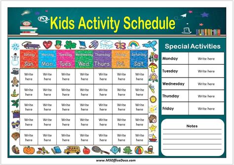 Kids Activity Schedule Templates in MS Excel Archives MS Office Documents