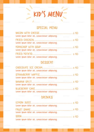Kids Menu Design Template in PSD Word Publisher Illustrator InDesign